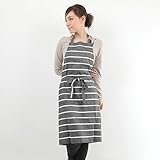 コットンリネンシャンブレーカフェエプロン87cm ストライプ黒 コットンリネンシャンブレーカフェエプロン87cm ストライプ黒